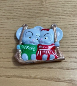 Vtg Ceramic Mouse Christmas Ornament Mice Couple on a Swing 3.5 Inch Handmade - Picture 1 of 5