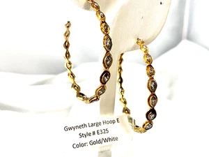 Gwyneth Large Hoop Earrings Gold/White #E325 - Picture 1 of 3