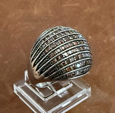 Elegant Affinity JS 925 Sterling Silver Chocolate Diamond Dome Ring Size 6.25 - Image 1 of 4