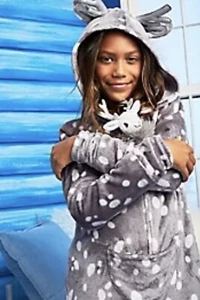 Justice Girls Size L 12/14 Reindeer Zip-Front Footless One Piece Pajamas - Picture 1 of 11