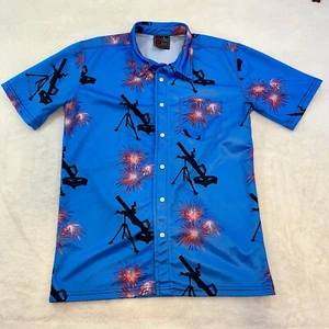 Camisa Polo OAF Nation Floral Pistola Informal Hawaiana Abotonada Para Hombres Grande Azul - Imagen 1 de 7