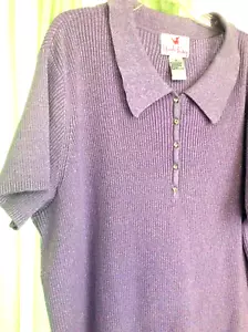 WOMEN'S SZ 1X Quacker Factory glitter Sweater LT. Purple diamond button stunning - Picture 1 of 13