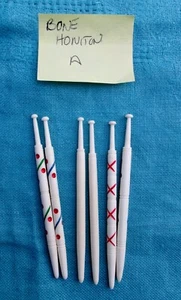 6 X Decorated Turned Bone Honiton Lace Bobbins Polka Dots & Crosses & Plain (A) - Picture 1 of 3