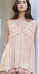 NWT Boutique Designer POL Pink Boho Embroidered Trendy Casual Tank Top S M L HOT - Picture 1 of 3