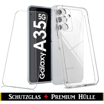 GUGAR Für SAMSUNG GALAXY A35 5G Silikon Transparent Schutz Hülle + HD Panzerfolie Glas