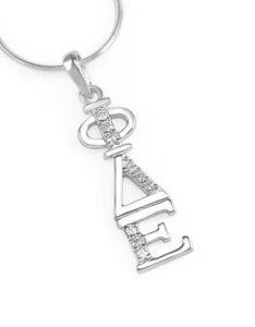 Phi Delta Epsilon Sterling Silver Lavaliere Pendant with Simulated Diamonds - Picture 1 of 2