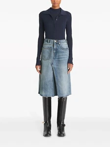 Tory Burch DECONSTRUCTED DENIM SKIRT in Vintage Light Wash - Size 12 - Picture 1 of 10