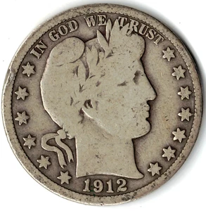 Medio dólar de peluquero 1912 grados MUY BUENO ~ LLANTAS COMPLETAS EN AMBOS LADOS stk 605 - Imagen 1 de 5
