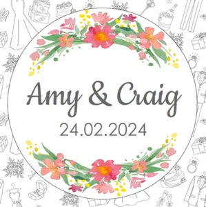 70 x Personalised Wedding watercolour Effect Favour Labels Stickers - Picture 1 of 1
