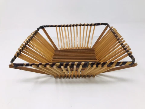 Vintage Basket Bamboo Wood Square Chopstick Bowl MCM Cover