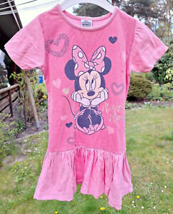 Shirt Kleid Gr. 110 / 116, rosa, Kurzarm, Minnie Mouse Motiv mit Glitzerschrift