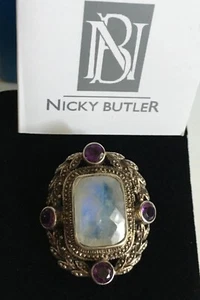 ANELLO NICKY BUTLER PIETRA DI LUNA AMETISTA PIETRE PREZIOSE ORIGINALI ARGENTO STERLING 7 MG - Foto 1 di 4