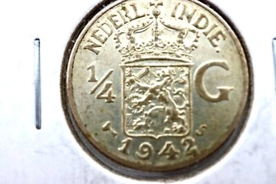 1942 S Netherlands Indies 5 Gulgen 1/4 G 0.0736 Silver **EF** #ZH - Image 1 of 2