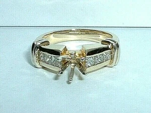 14K YELLOW & WHITE GOLD PRINCESS CUT DIAMOND SEMI MOUNT ENGAGEMENT RING - Foto 1 di 5