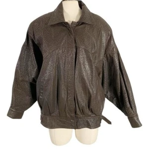 Vintage Comint 80er Retro Leder Bomberjacke Braun Größe L Damen - Bild 1 von 12