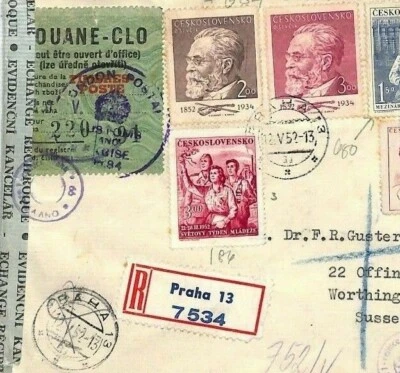 Czechoslovakia Cover *TIMBRE POSTE* OVERPRINT Customs Label 1952 Registered BU66 - Image 1 of 4