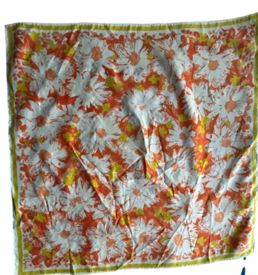 "Bufanda vintage de nailon floral amarillo naranja 21"" cuadrada Japón" Foto 1 de 4