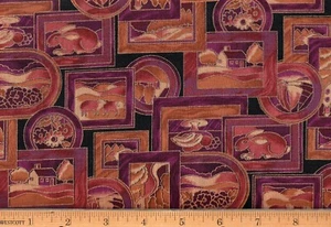 Pablo's Puzzles Hoffman Cotton Fabric By The Yard Purple Brown Gold Black #FA71 - Picture 1 of 1