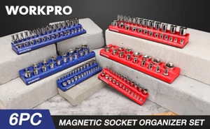 WORKPRO Magnetic Socket Organizer Set 6 PC Socket Holder Kit 1/4'' 3/8'' 1/2'' - Picture 1 of 11