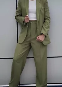 Women's Suit Two Piece Solid Work Pant Blazer Jacket Size S Green Sets Outfit - Picture 1 of 1