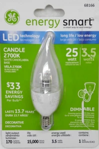 GE LED Light Bulbs LED3DCAC-C/TP Energy Smart 25 Watt Dimmable BL212 CANDELABRA - Picture 1 of 4