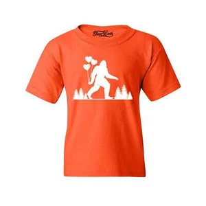 Bigfoot Heart Balloons Youth's T-Shirt Sasquatch Yeti Believer Love Shirts - Picture 1 of 10