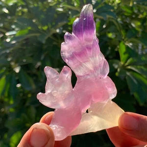 128G Natural beautiful fluorite crystal hand carving Nine-tailed fox heal - Picture 1 of 13