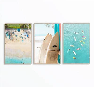 Set of 3 Beach Ocean Surfing Wall Art Prints Surfing Poster Coastal Print - Image 1 of 4