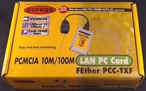 Vintage Corega FEther PCC-TXF PCMCIA LAN PC Card 1990's Boxed - Bild 1 von 13