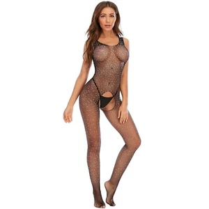 Womens Lingerie Sexy Glitter Diamond Fishnet Full Body Stockings - Picture 1 of 4