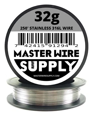 MWS - SS 316L - 250 pies calibre 32 AWG alambre de resistencia de acero inoxidable 32 g 250’  Foto 1 de 2