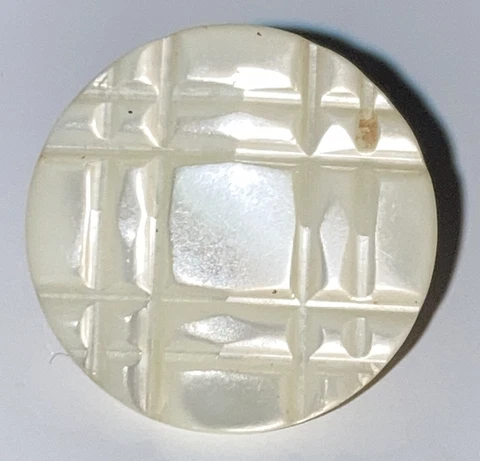 Antique White Pearl Button Square Carved Design Metal Shank 9/16" Cover