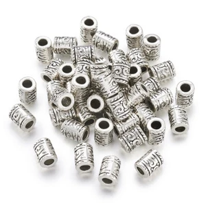 50x Tibetan Silver Column Metal Beads Lead Free Loose Carved Spacer Findings 9mm - Picture 1 of 8