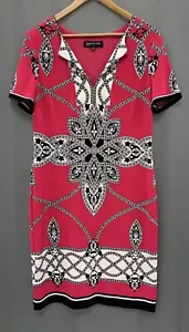 Jones New York Sheath Dress Travel Knit Size 10 Pink Maximalist Bold Print Artsy - Picture 1 of 17