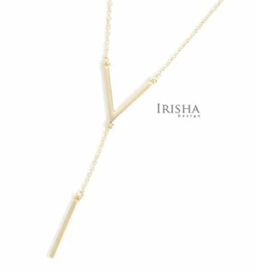 COLLAR COLGANTE ORO SÓLIDO 14K PERSONALIZADO V DISEÑO BARRA ALFABETO JOYERÍA FINA - Imagen 1 de 3