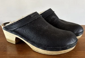 No. 6 Dakota Shearling Clog Mid Heel Wood Ink Aviator Black Sz 40 / 9 Very Good - Picture 1 of 10