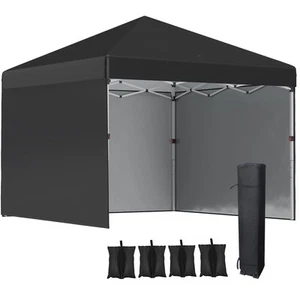 Outsunny 3x3 (M) Pop Up Gazebo Party Tent w/ 3 Sidewalls, Weight Bags, Black - Picture 1 of 11