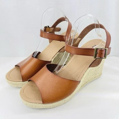 Torrid Womens Cognac Dip Dye Strappy Espadrille Rafia Wedge Sandals Sz 12W WIDE - Image 1 of 4