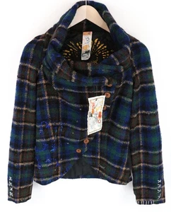 DESIGUAL Women's Blue Wool Blend Jacket 38 Checked Embroidered * - Picture 1 of 10