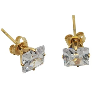 18K Yellow Gold Filled Tarnish-Resist 6mm Cubic Zirconia CZ Post Stud Earrings - Picture 1 of 1