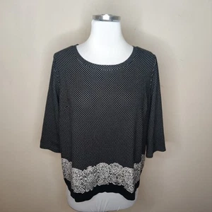 Talbots Women's Shirt Top 1X Petite White Polka Dot Floral Stretch Black - Picture 1 of 5