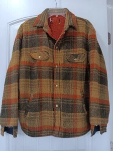 Vtg Plaid Wool Blend Fleece Lined Jacket 60s 70s Med Distressed  - Picture 1 of 24