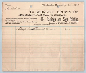 Pintura de carruajes y letreros BILLHEAD Geo F marrón 24/5 1915 Winchendon MA - Imagen 1 de 2