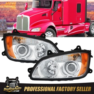 Halogen Headlights Headlamps Pair For 2008-2017 Kenworth T660 T700 LH+RH Side - Imagem 1 de 4