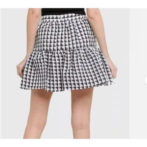 NEW Topshop Mini Skirt Size 2 Plaid Seersucker Gingham Checkerboard Ruffle Black - Picture 1 of 9