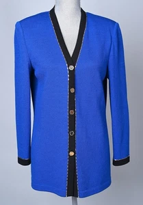 Vintage St Johns Collection Blue Knit Black Trim Gold Button Jacket Blazer 6 - Picture 1 of 10