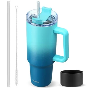 40 oz Tumbler with Handle | Stainless Steel Insulated Travel Mug Iced Coffee ... - Picture 1 of 7