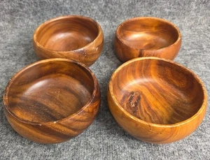 Vintage Monkey Pod Wood Bowls Set of 4 5-5.5″ Handcrafted Philippines Rustic MCM - Picture 1 of 8