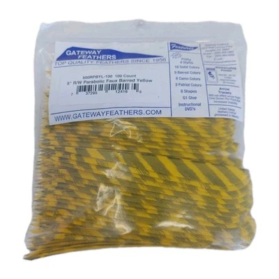 100 Pack Gateway Feathers 5" Right Wing: Parabolic Faux Barred Yellow 500RPBYL - Image 1 of 3