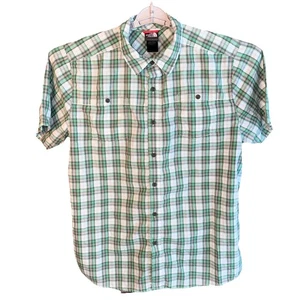 The North Face Green Plaid Button Men's Large Short Sleeve Button Up Shirt - Picture 1 of 8